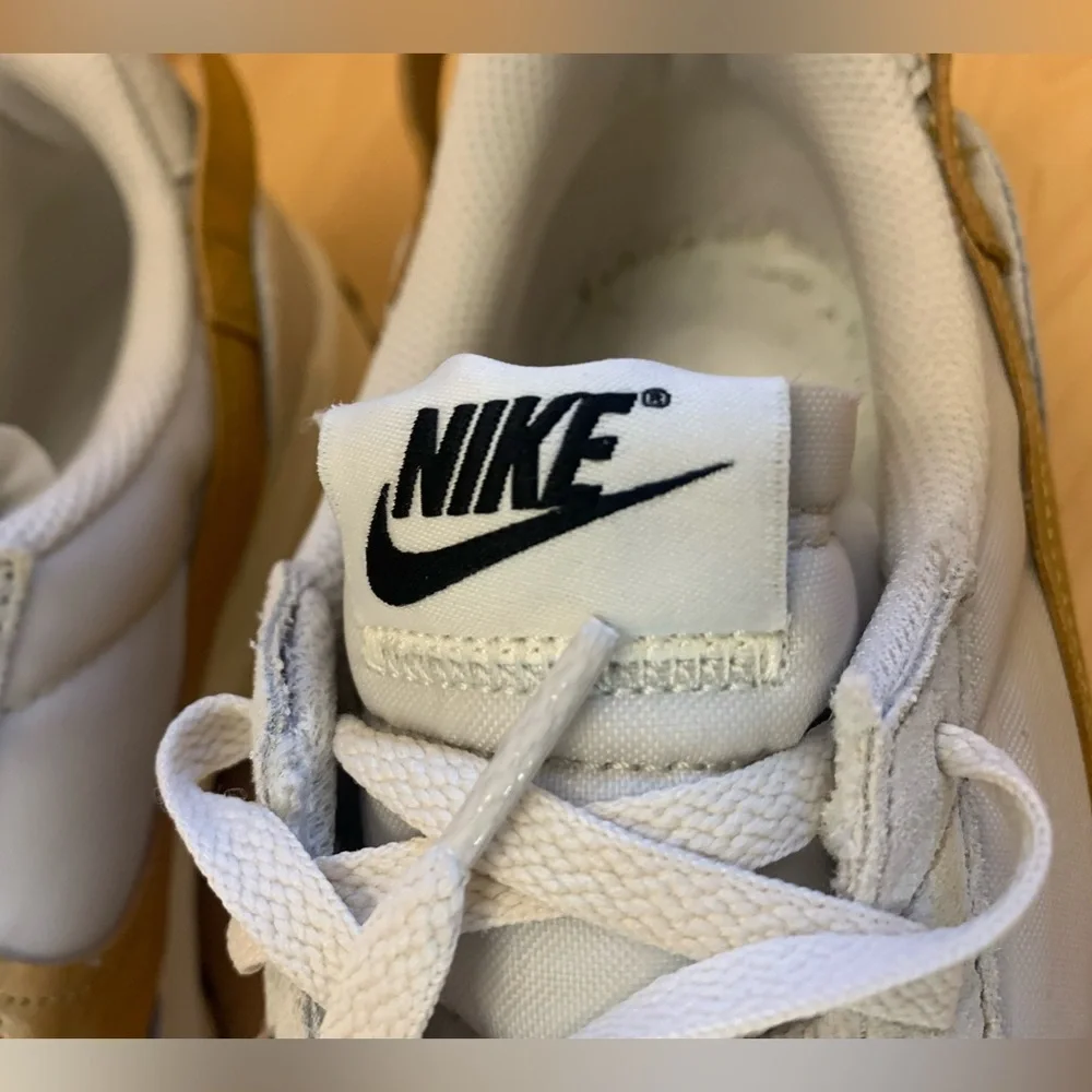 Nike Women's Light Gray Sneakers with Mustard Swoosh